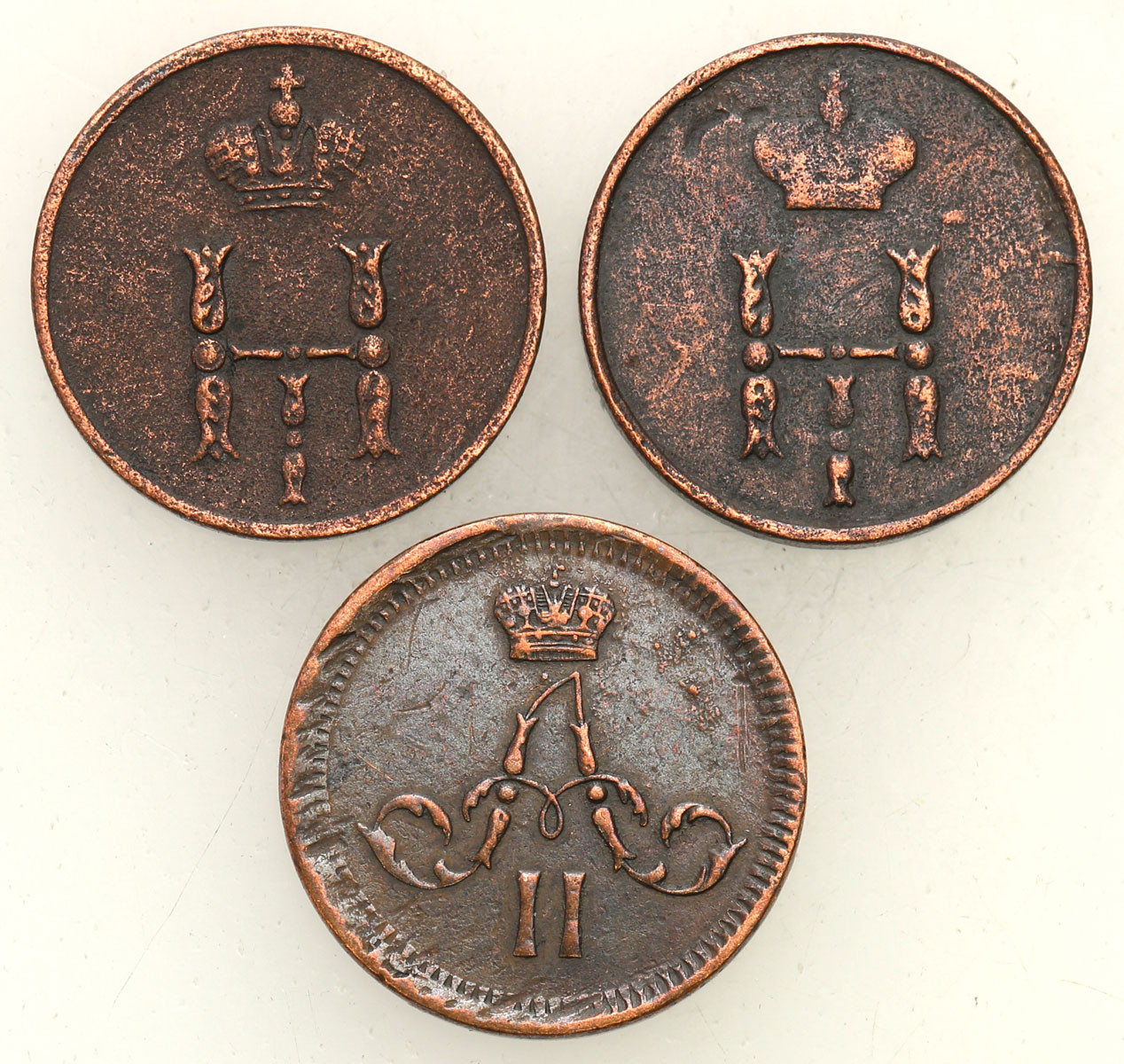 Rosja, Mikołaj I, Aleksander II. Połuszka 1851, 1854, 1864 EM, Jekaterinburg, zestaw 3 monet
